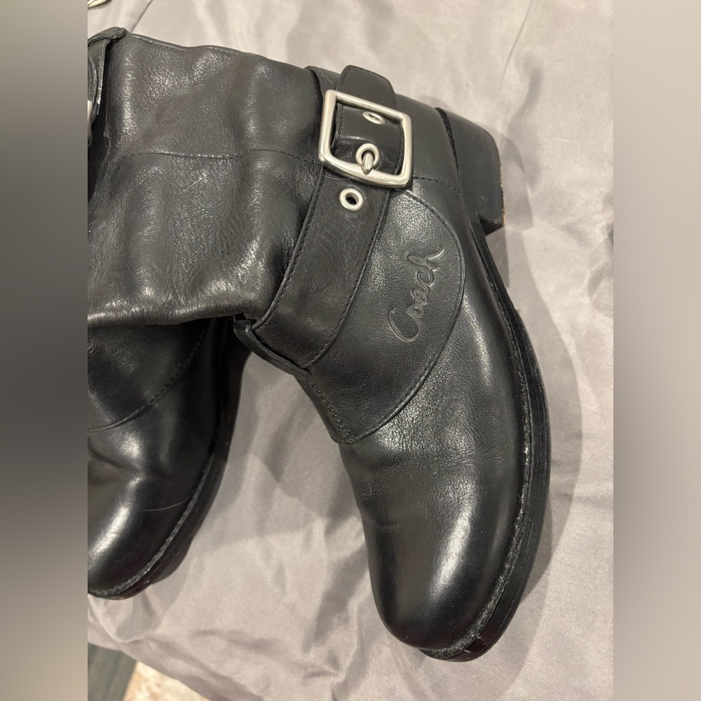 Coach black leather buckle boots